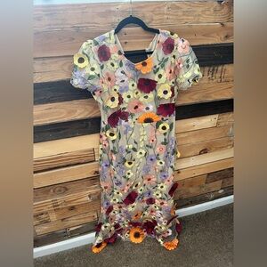 Multi-Color Floral Appliqué Maxi Dress